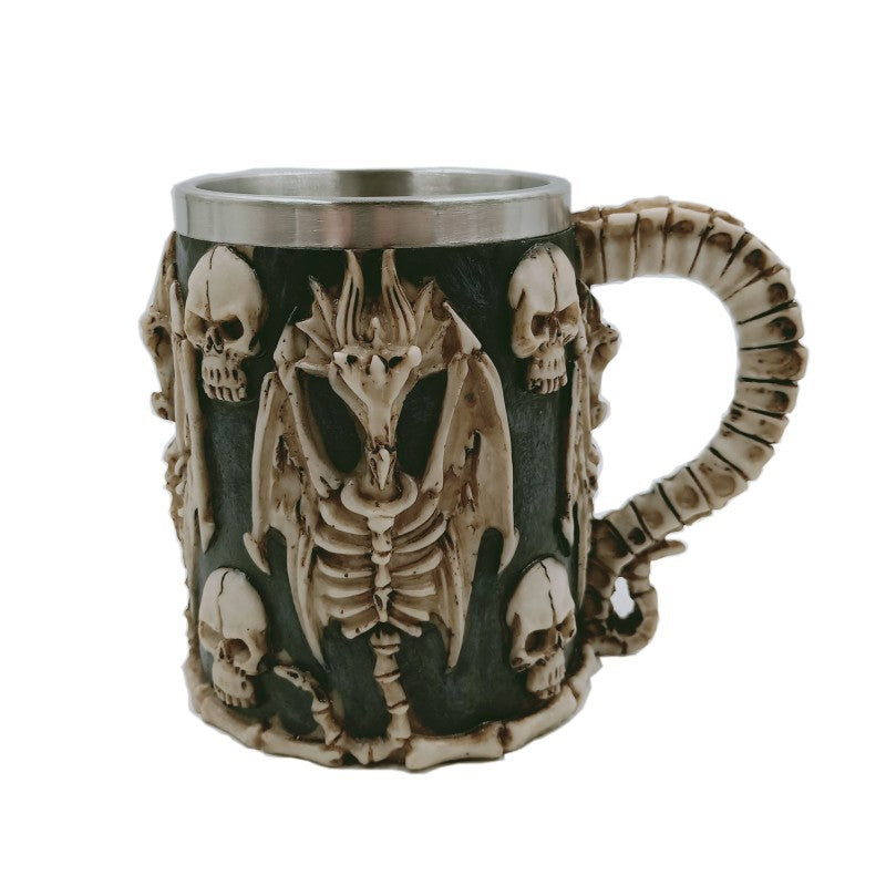 Resin stainless steel skull mug