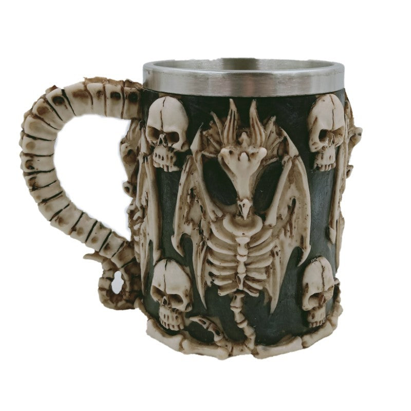 Resin stainless steel skull mug