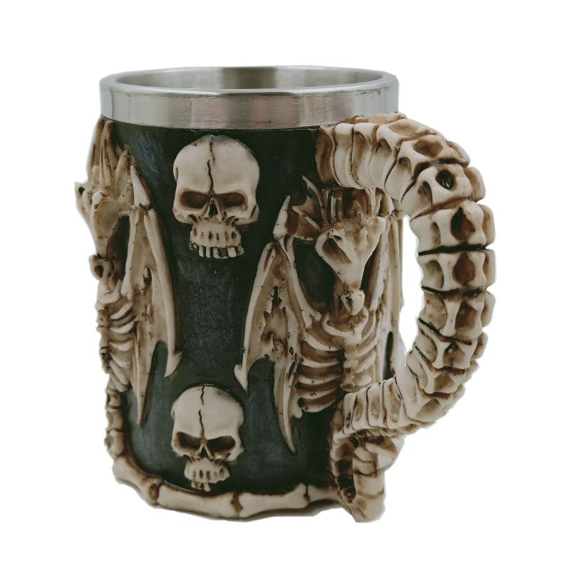 Resin stainless steel skull mug