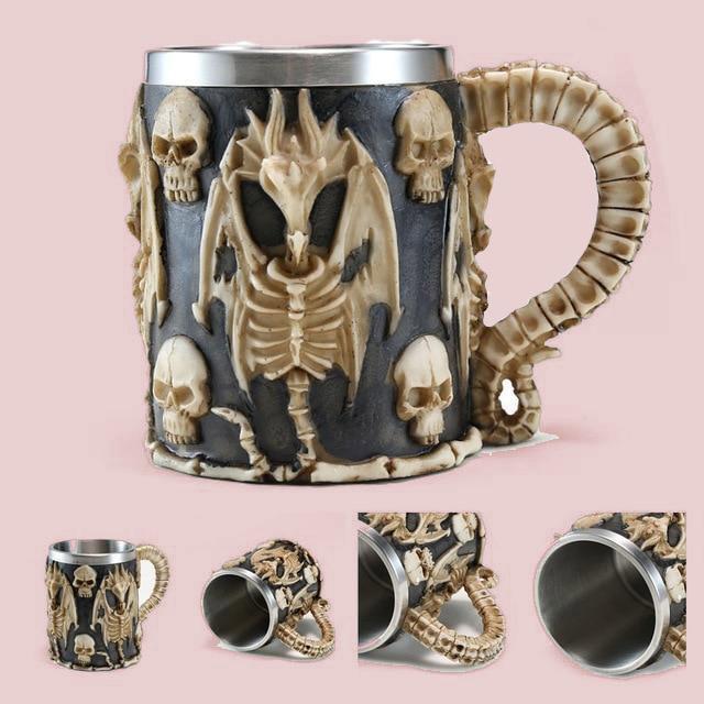 Resin stainless steel skull mug